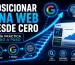 Ilustración sobre cómo posicionar una web desde cero mostrando crecimiento SEO, visibilidad en Google, motores de inteligencia artificial, tráfico orgánico y estrategia de posicionamiento web.